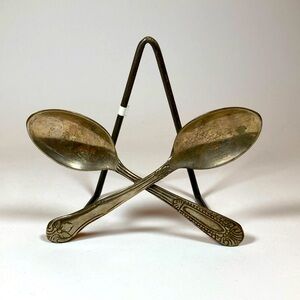 Anthropologie Crossed Spoon Napkin Holder/Plate or Cookb Stand. Oxidized/Antique